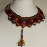 Harlequin Necklace with Vintage Embroidery and Tassel