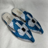 Blue and white velvet Ikat