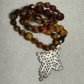 Coptic Ethiopian Cross with Sari Silk Necklace