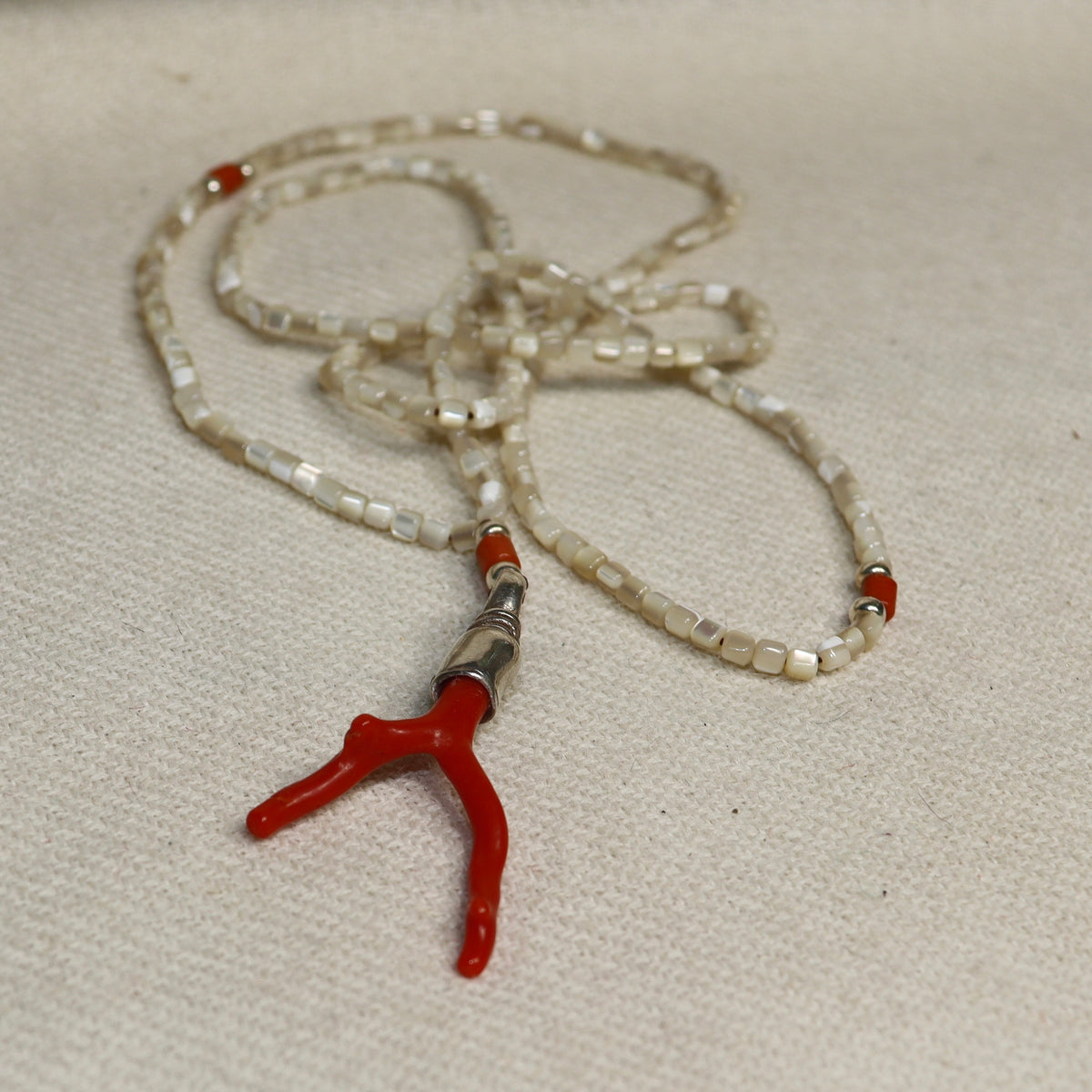 Coral Branch on mother of pearl beads Chain