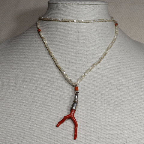 Coral Branch on mother of pearl beads Chain