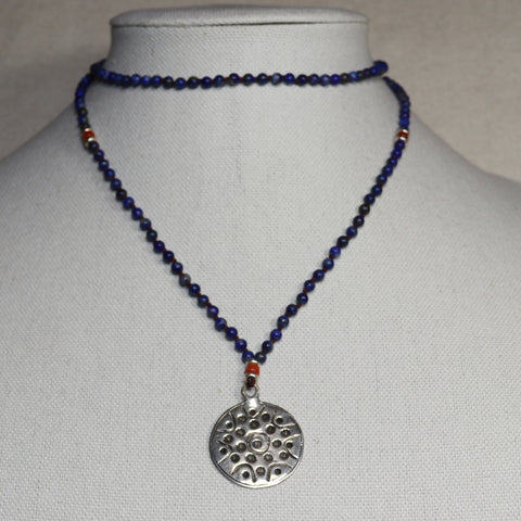 Silver Medal on a Lapis Chain