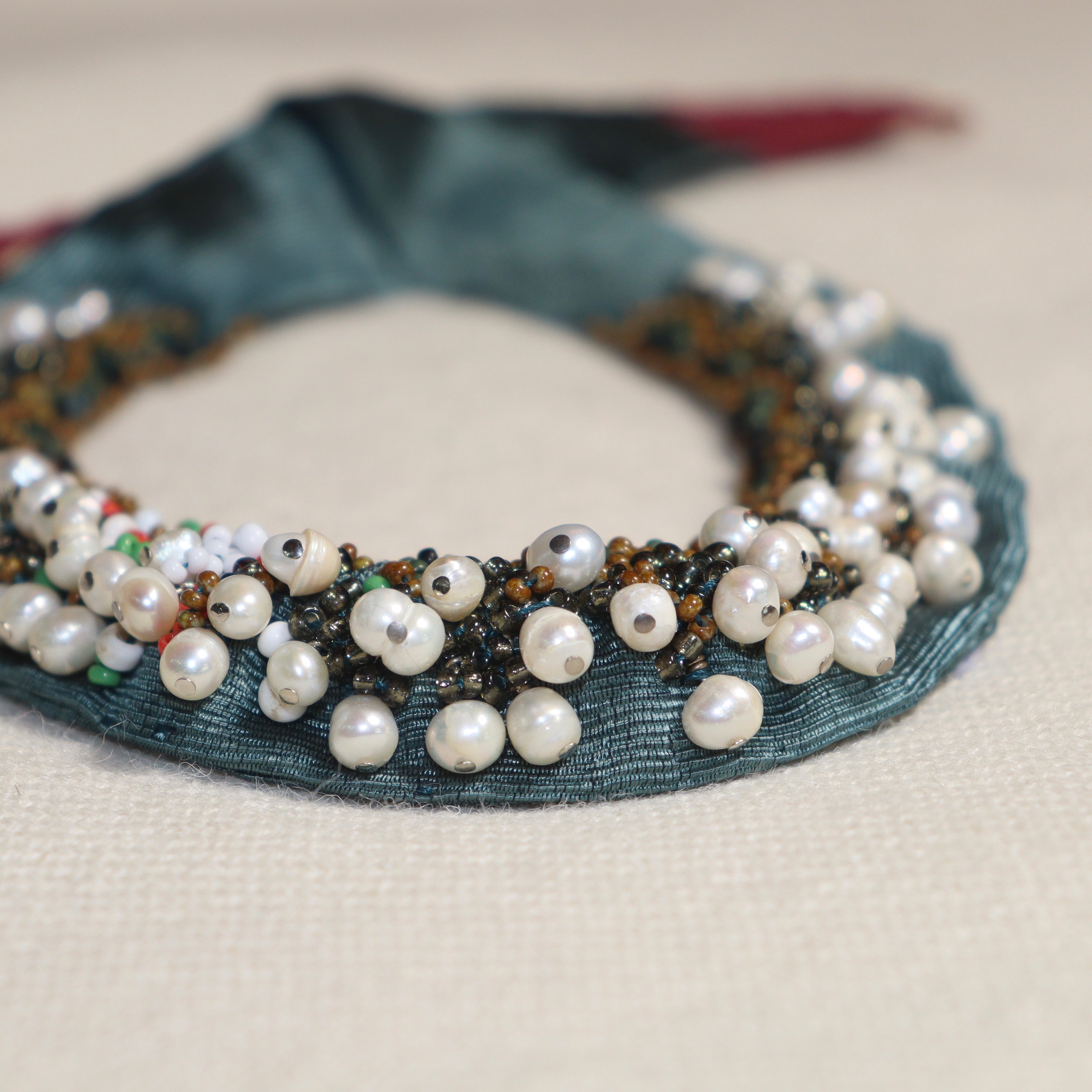 Teal Green , Pearls and Beads