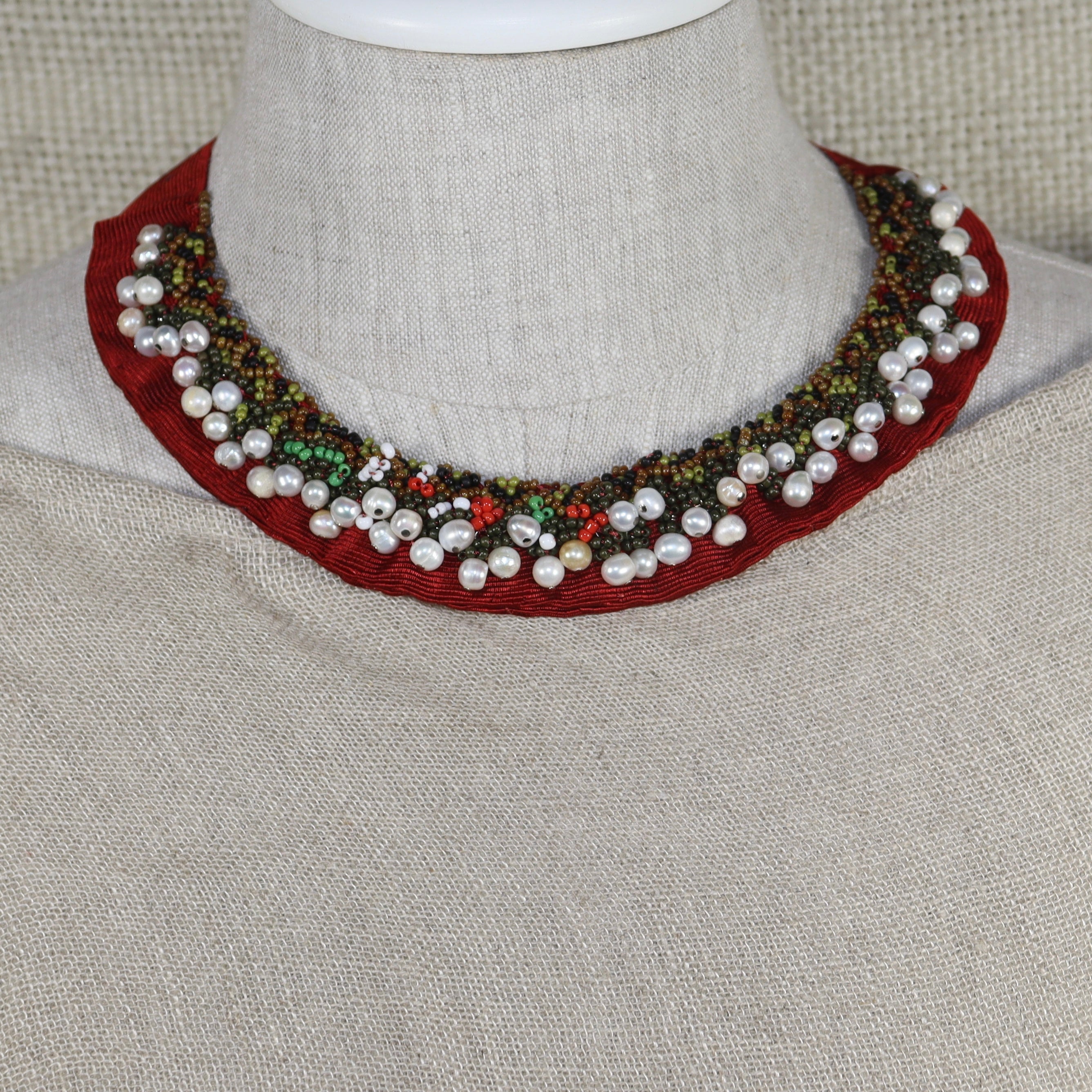 Carmine Red with Beads and Pearls