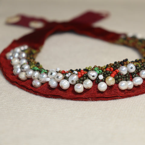 Carmine Red with Beads and Pearls