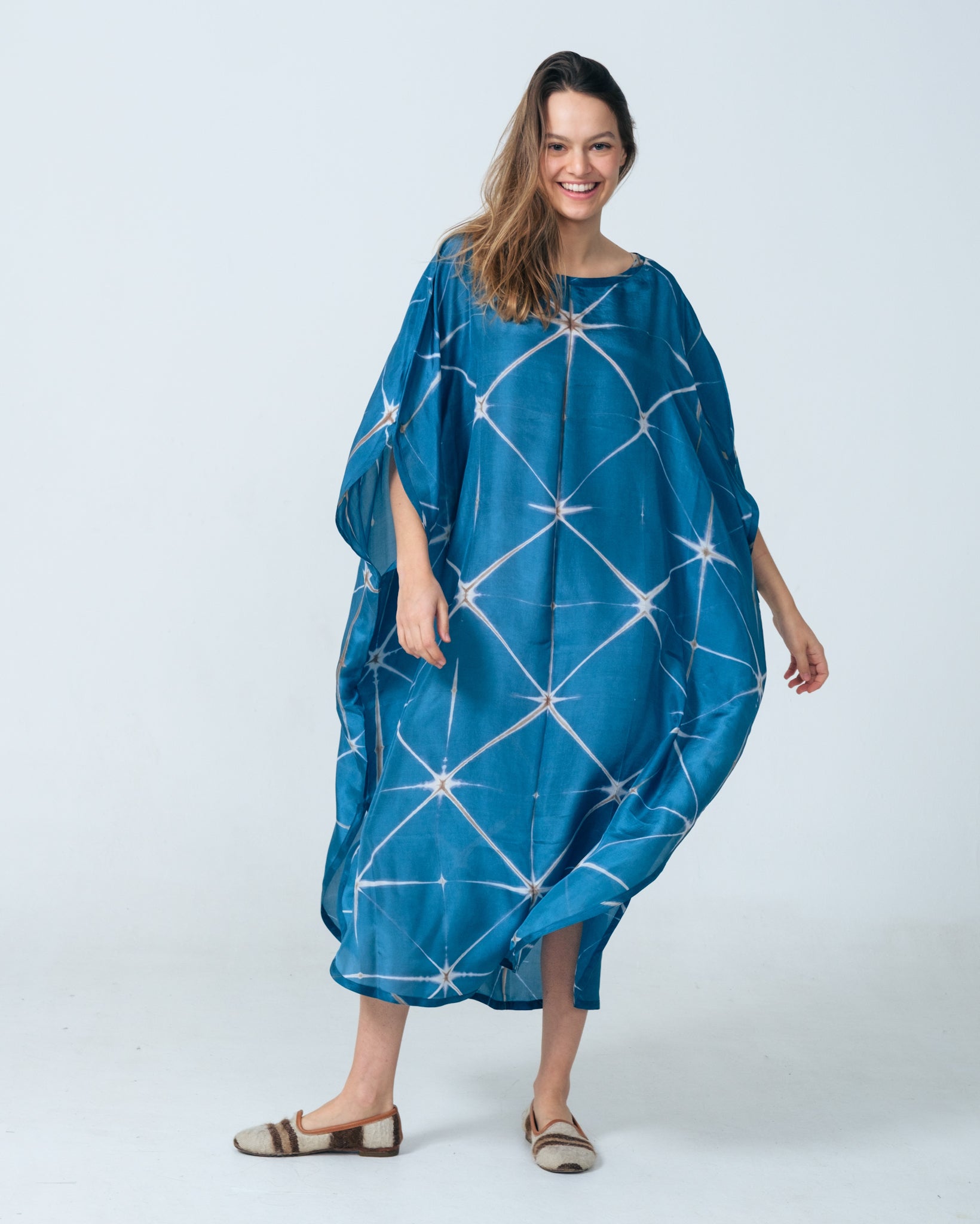Silk Kaftan Itajime Iced and Green Silk Kaftan Itajime Iced and Green