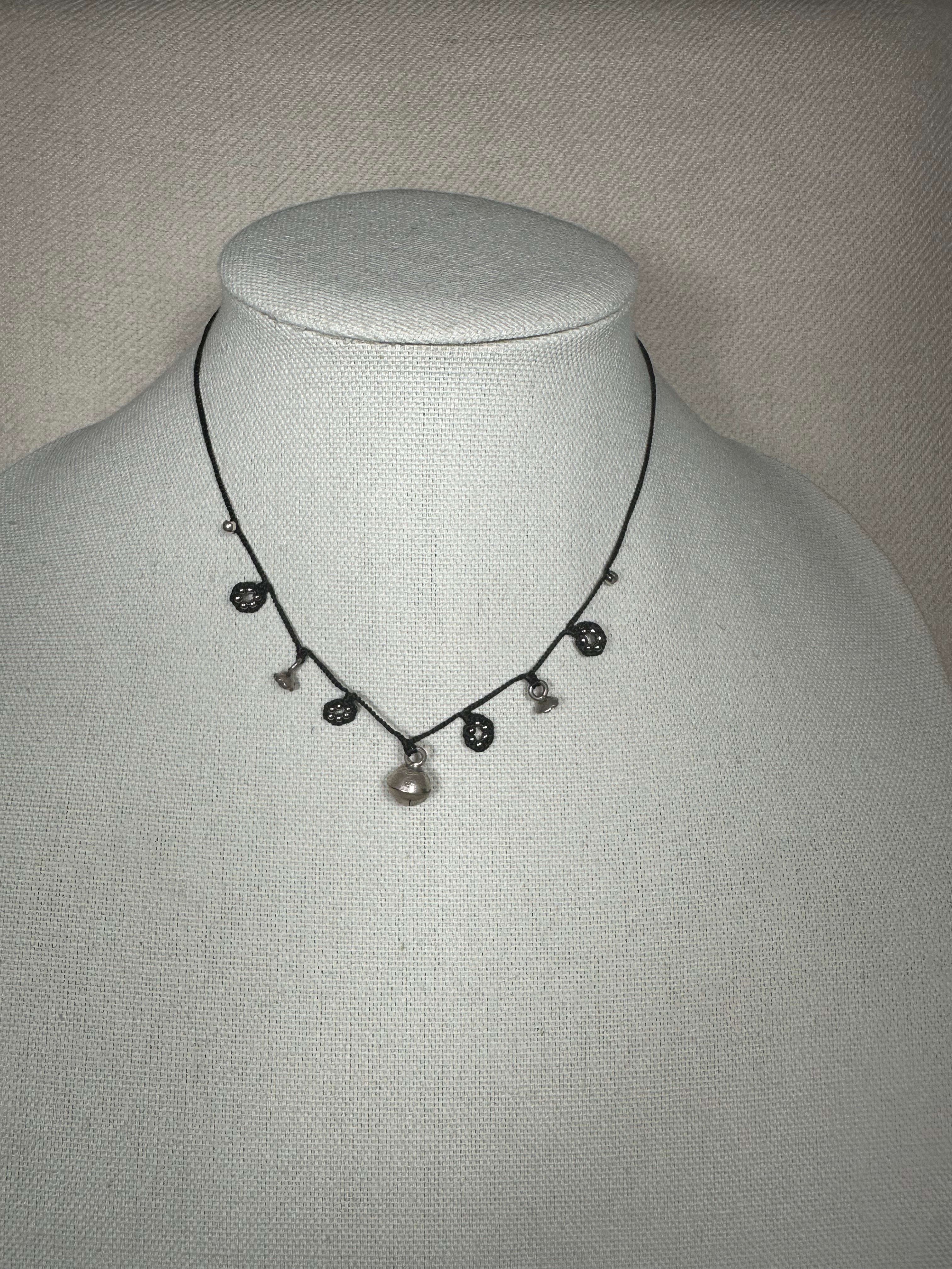 Black with Silver Ball and Flower rings