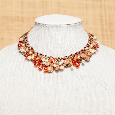 Narrow with Orange Glass Beads Tribal Necklace